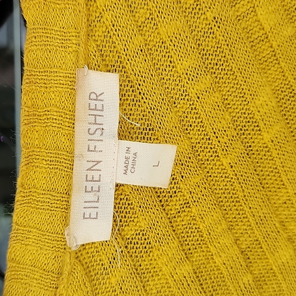 Eileen Fisher Drape Front Slub Cardigan Sz L Wool Linen & Silk Blend Mustard - Picture 8 of 12
